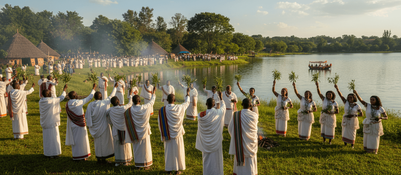 Oromo cultural gathering beside a lake